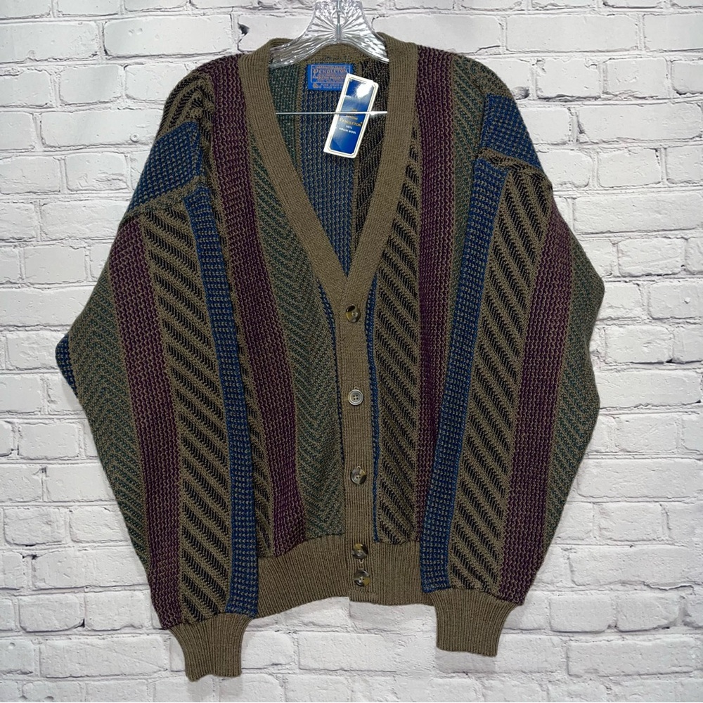 Vintage NWT Pendleton 100% Wool Coogi Style Cardigan Sweater